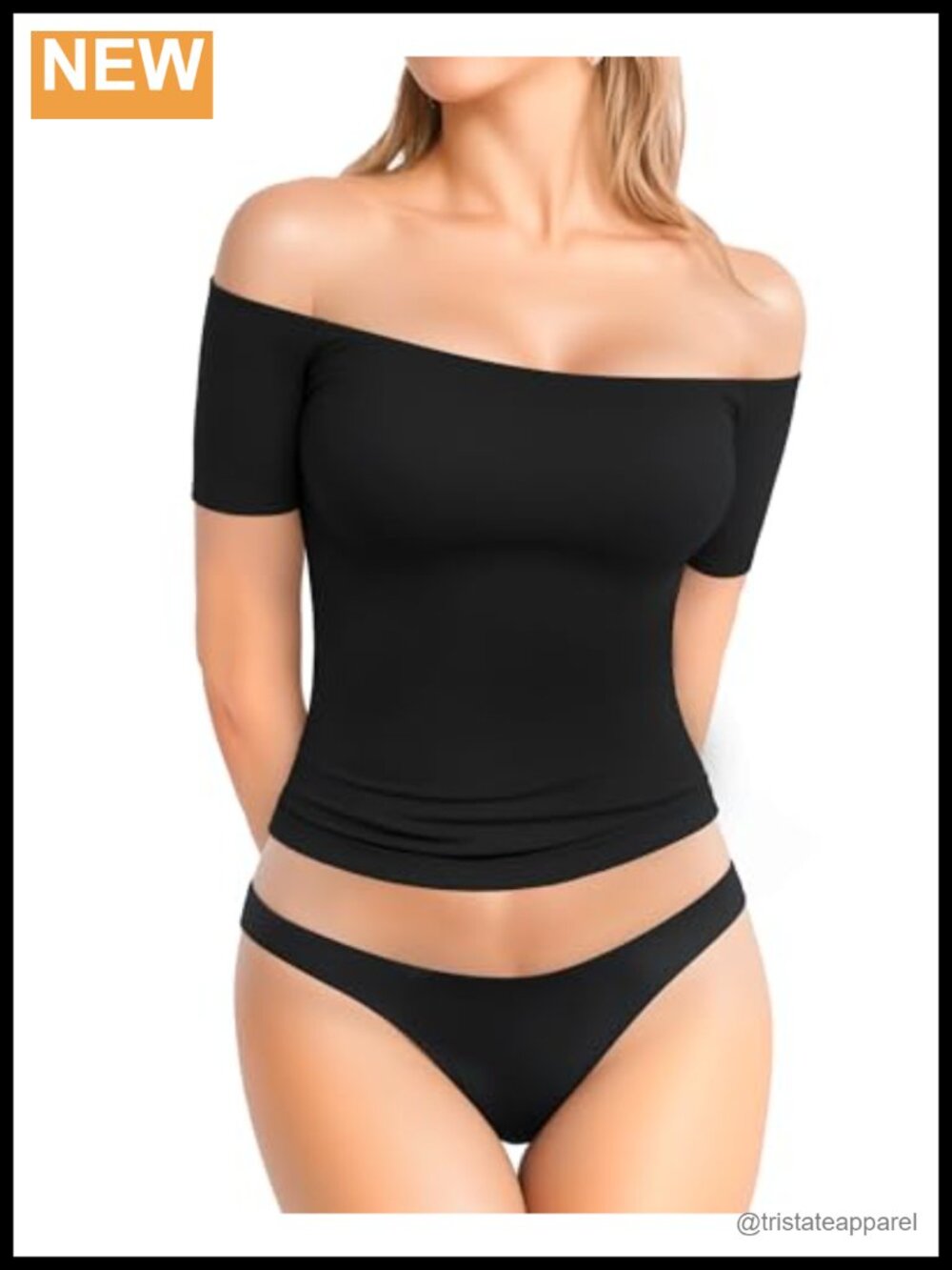 Off Shoulder Short Sleeve Fitted T-Shirt Cotton Spandex Sexy Top